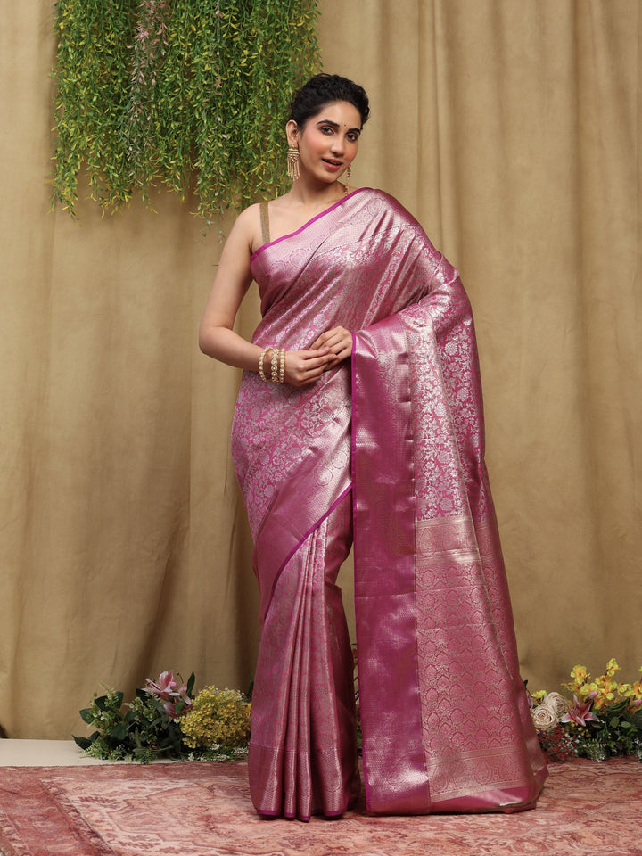 Magenta Kalamkari Woven Design Art Silk Saree