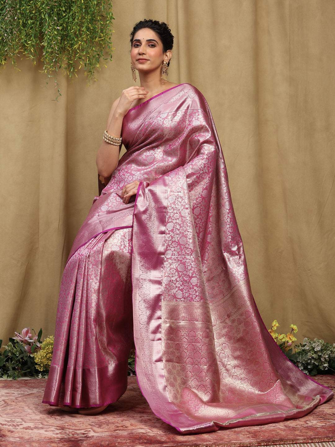 Magenta Kalamkari Woven Design Art Silk Saree