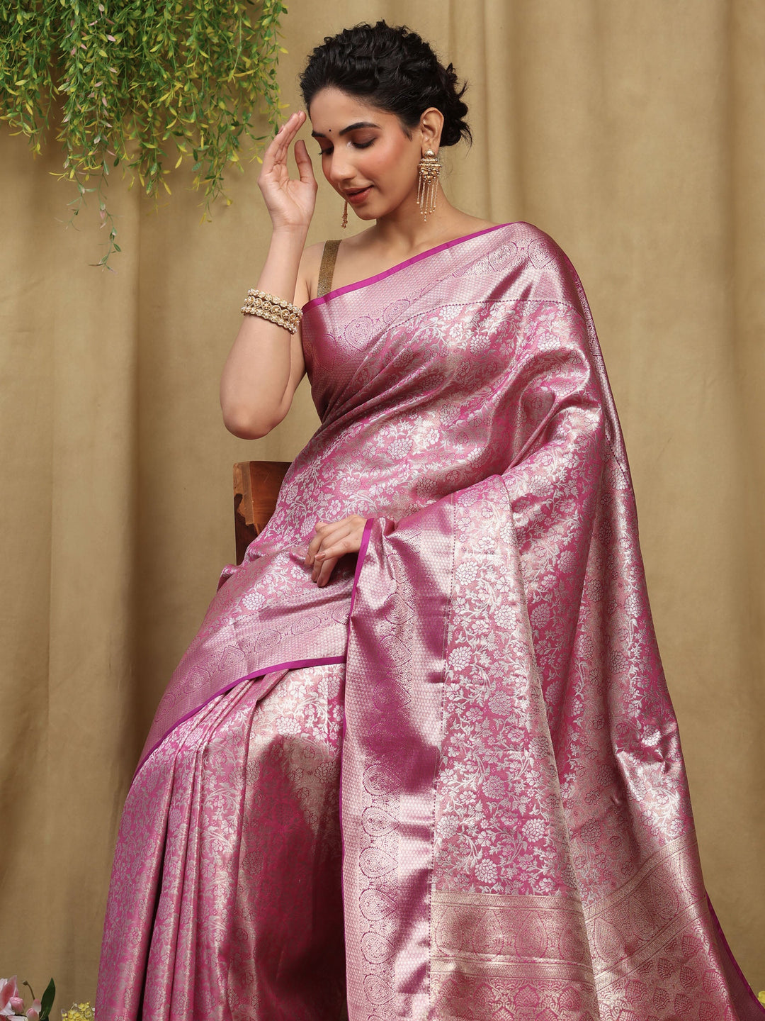 Magenta Kalamkari Woven Design Art Silk Saree