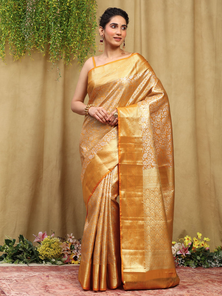 Orange Kalamkari Woven Design Art Silk Saree