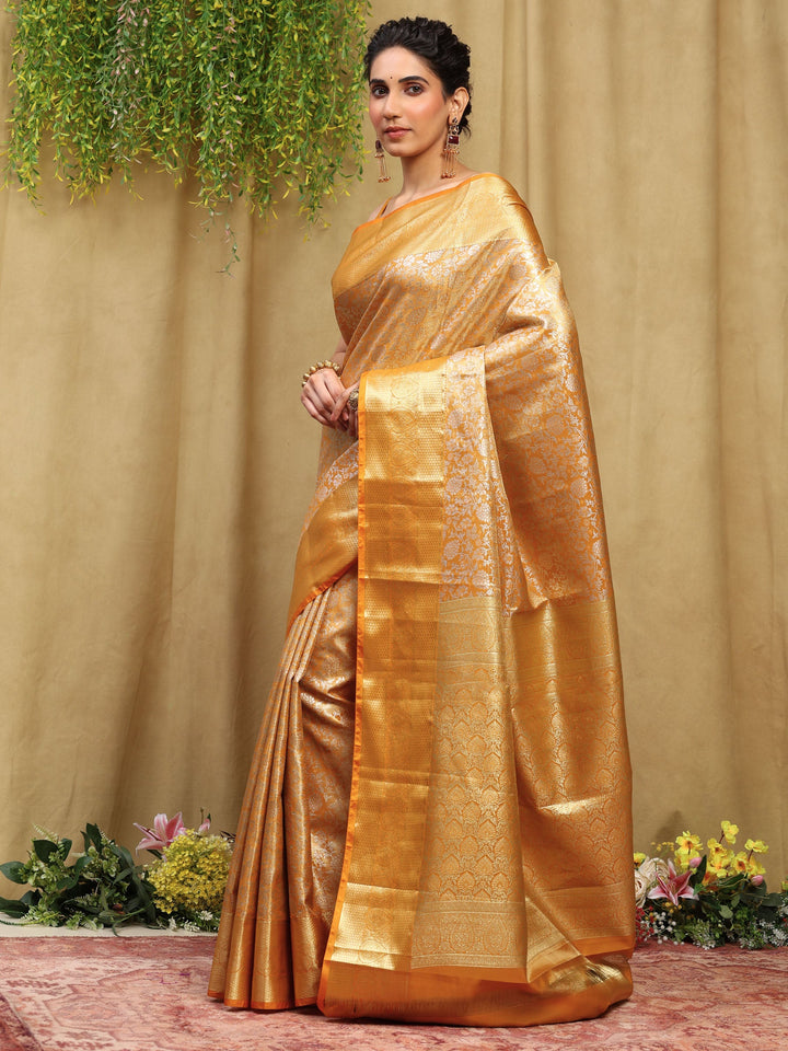 Orange Kalamkari Woven Design Art Silk Saree