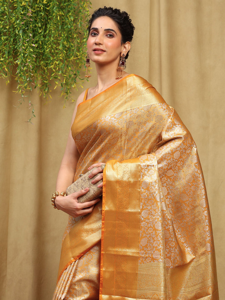 Orange Kalamkari Woven Design Art Silk Saree