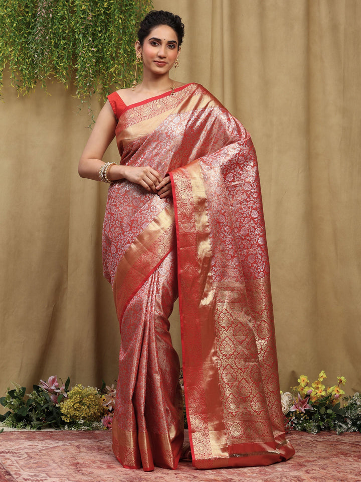 Rust Kalamkari Woven Design Art Silk Saree