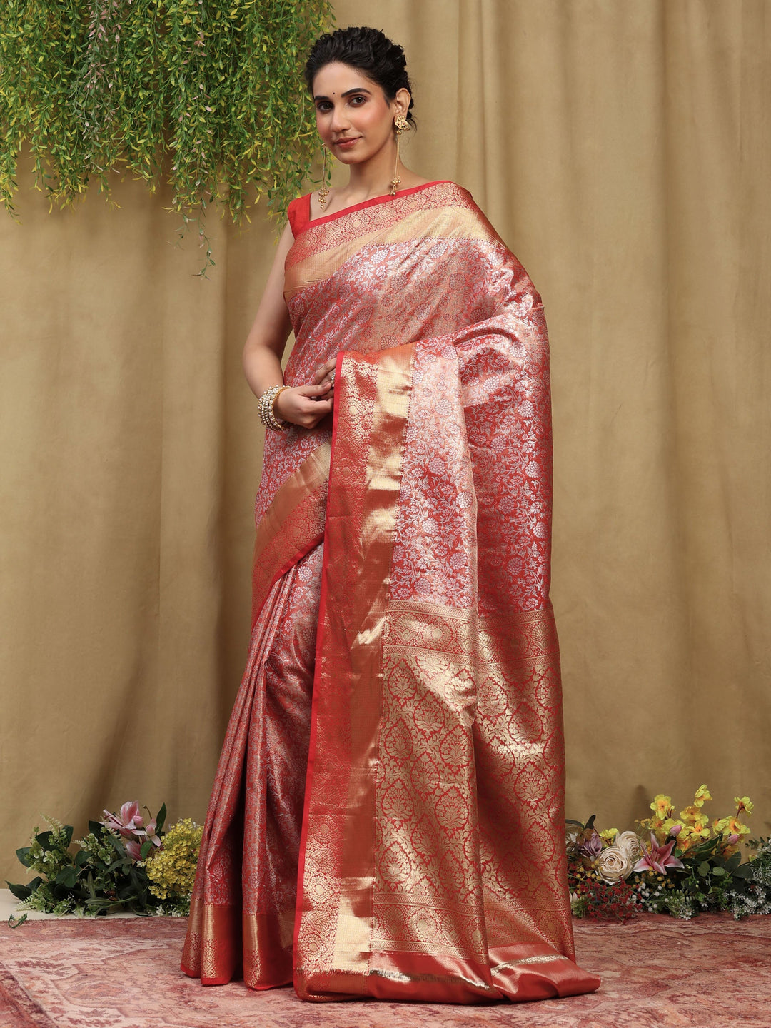 Rust Kalamkari Woven Design Art Silk Saree