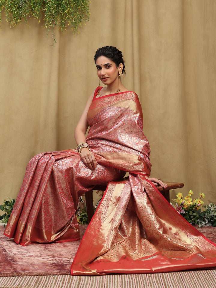 Rust Kalamkari Woven Design Art Silk Saree