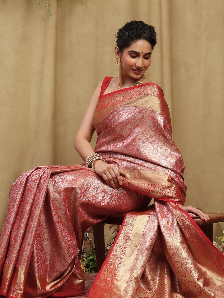 Rust Kalamkari Woven Design Art Silk Saree
