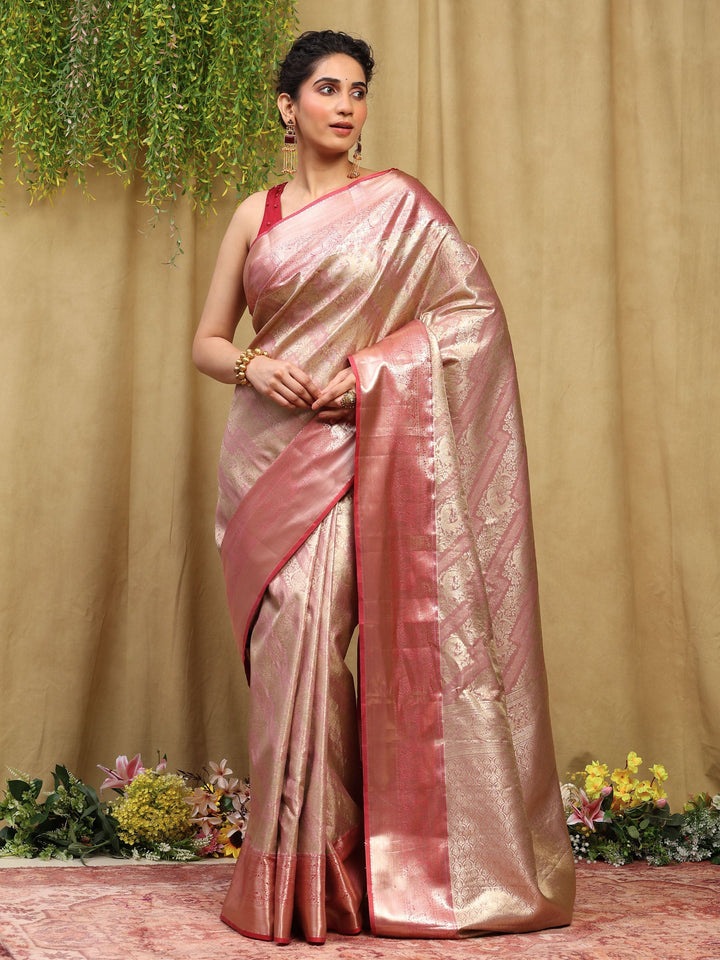 Pink-Lavender Woven Design Art Silk Saree