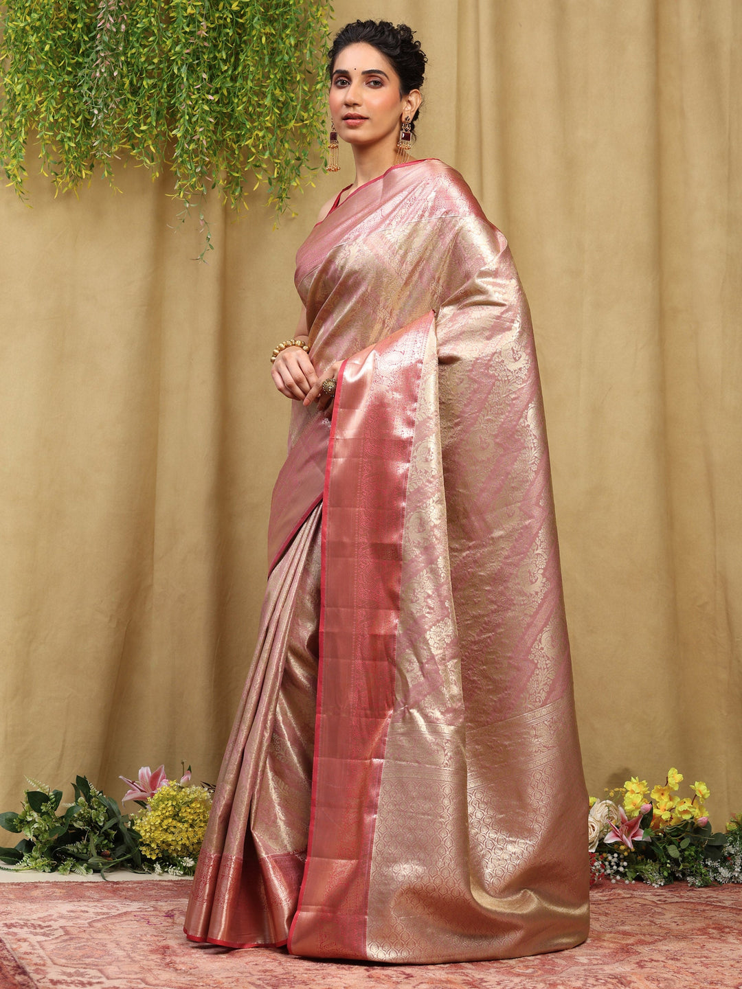 Pink-Lavender Woven Design Art Silk Saree