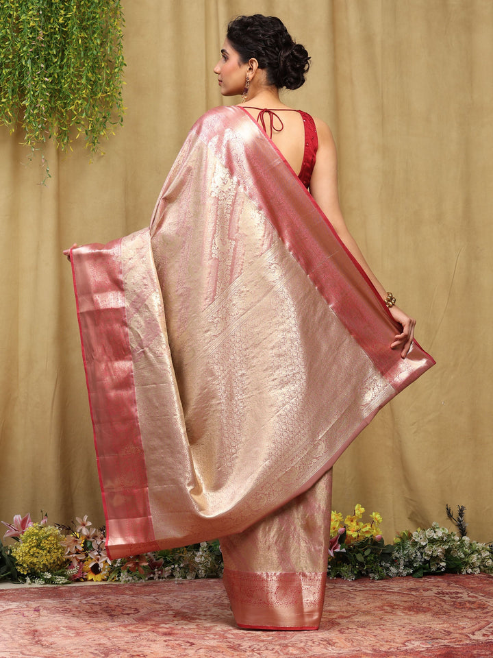 Pink-Lavender Woven Design Art Silk Saree