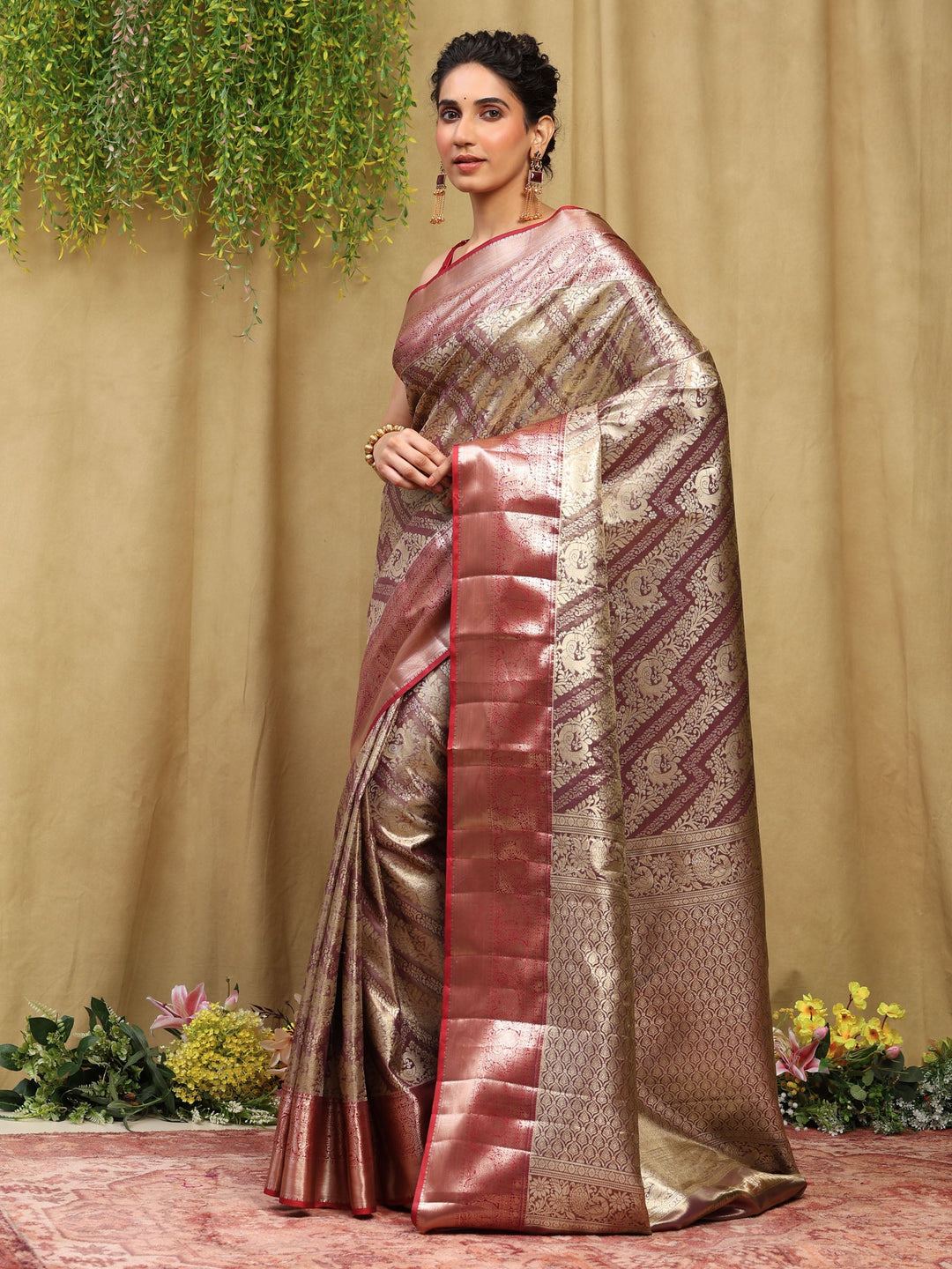 Wine Woven Design Art Silk Saree