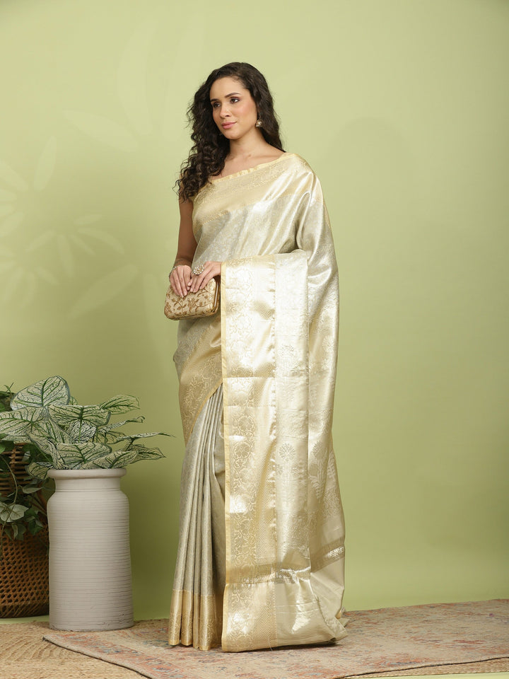 Beige Woven Design Art Silk Saree