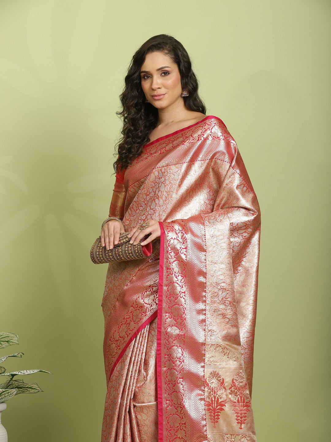 Rust Woven Design Art Silk Saree