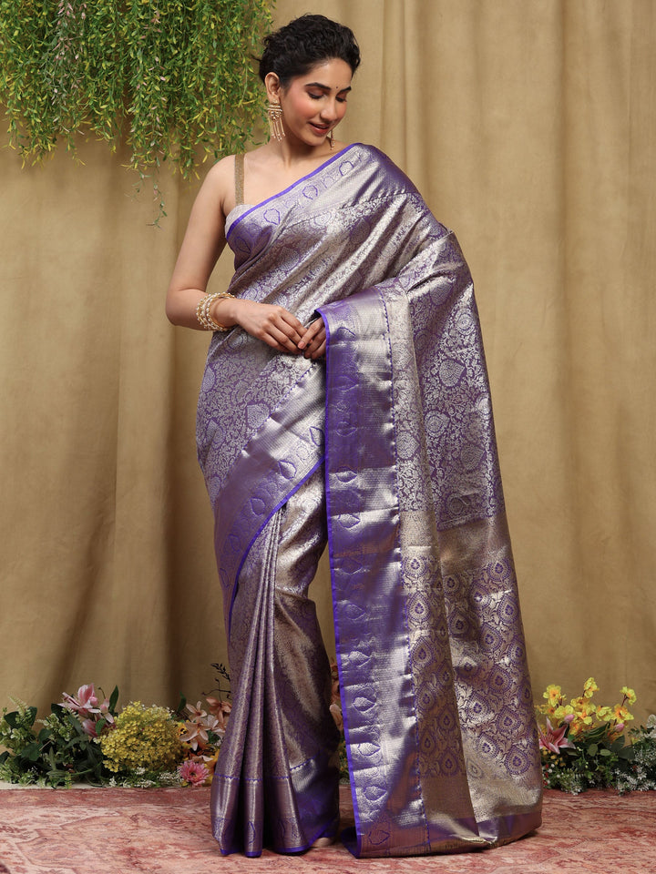 Purple Kalamkari Woven Design Art Silk Saree