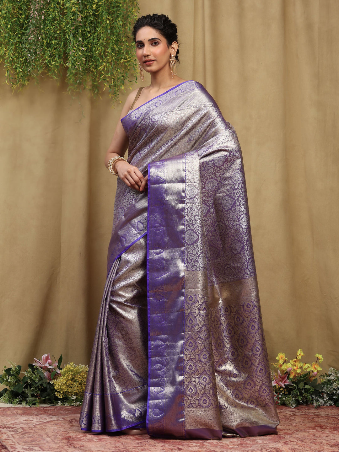 Purple Kalamkari Woven Design Art Silk Saree