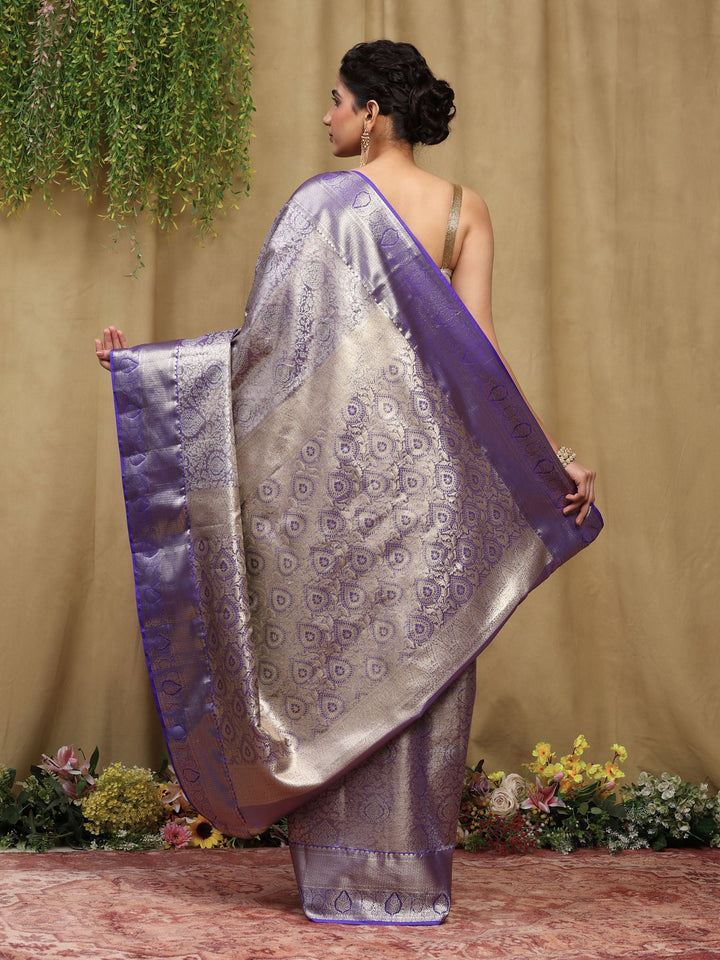 Purple Kalamkari Woven Design Art Silk Saree