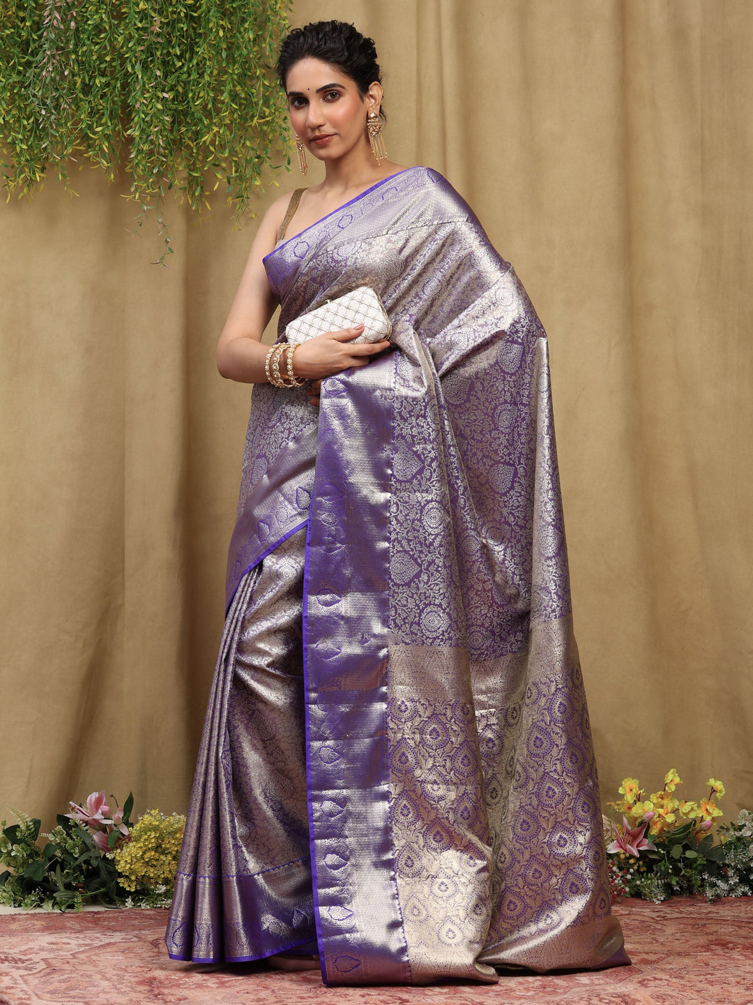 Purple Kalamkari Woven Design Art Silk Saree