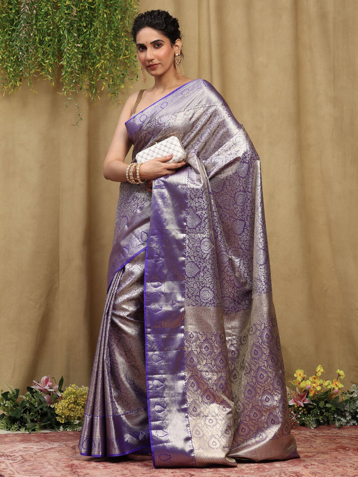 Purple Kalamkari Woven Design Art Silk Saree