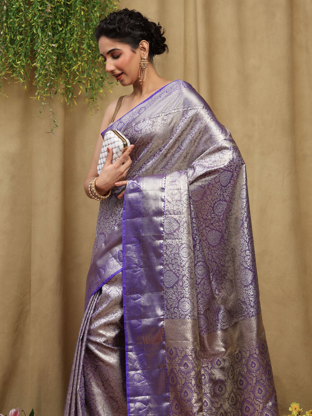 Purple Kalamkari Woven Design Art Silk Saree