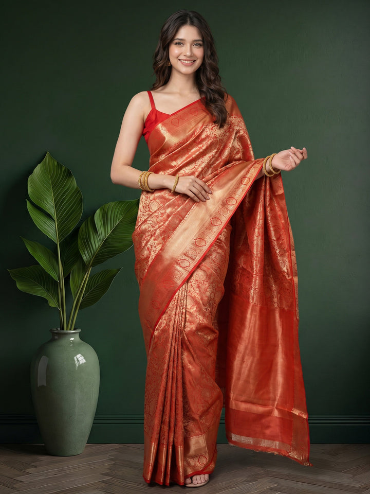 Rust Kalamkari Woven Design Art Silk Saree