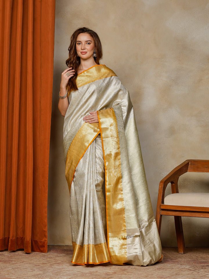 Off White Woven Design Art Silk Saree