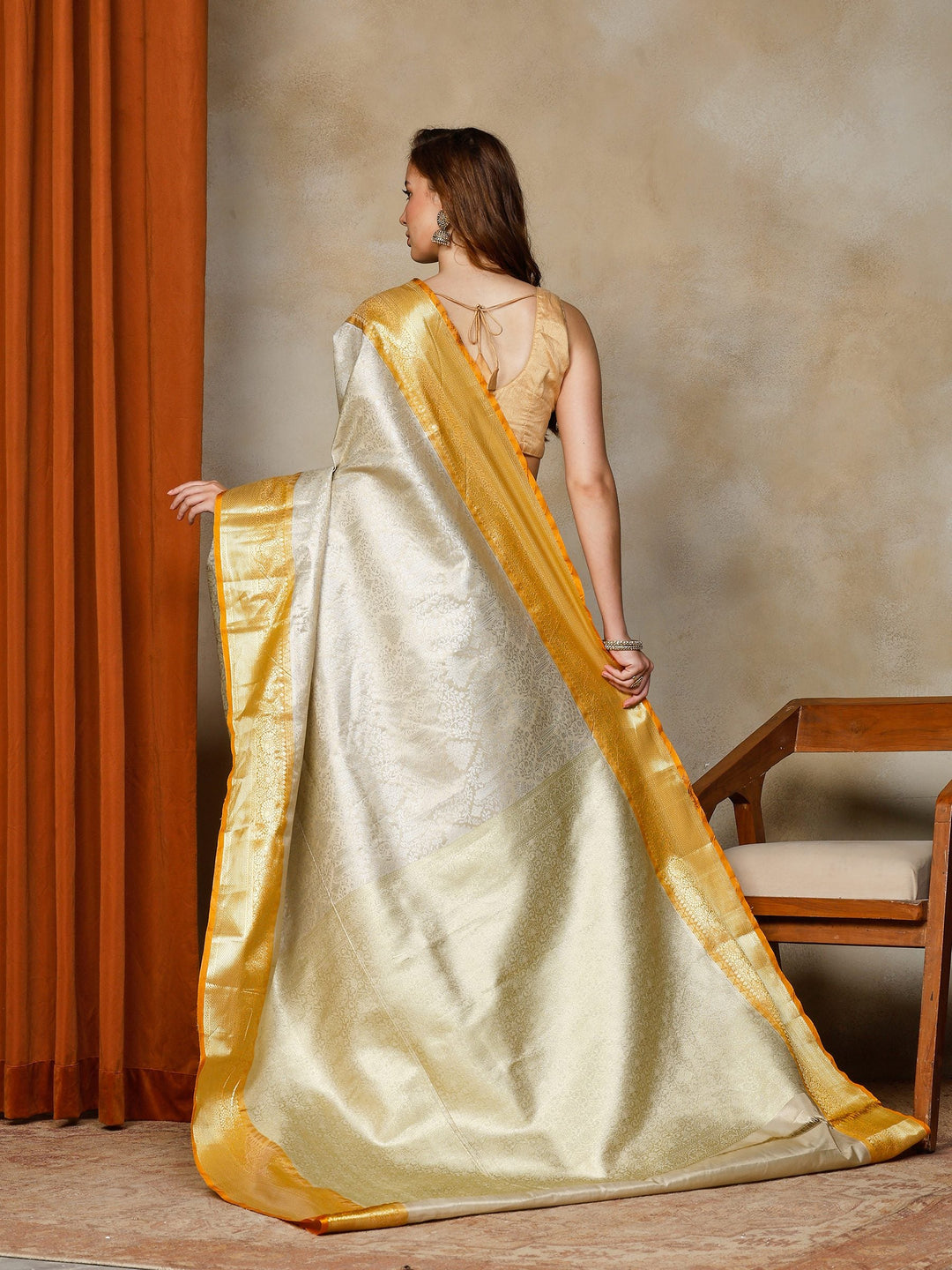 Off White Woven Design Art Silk Saree