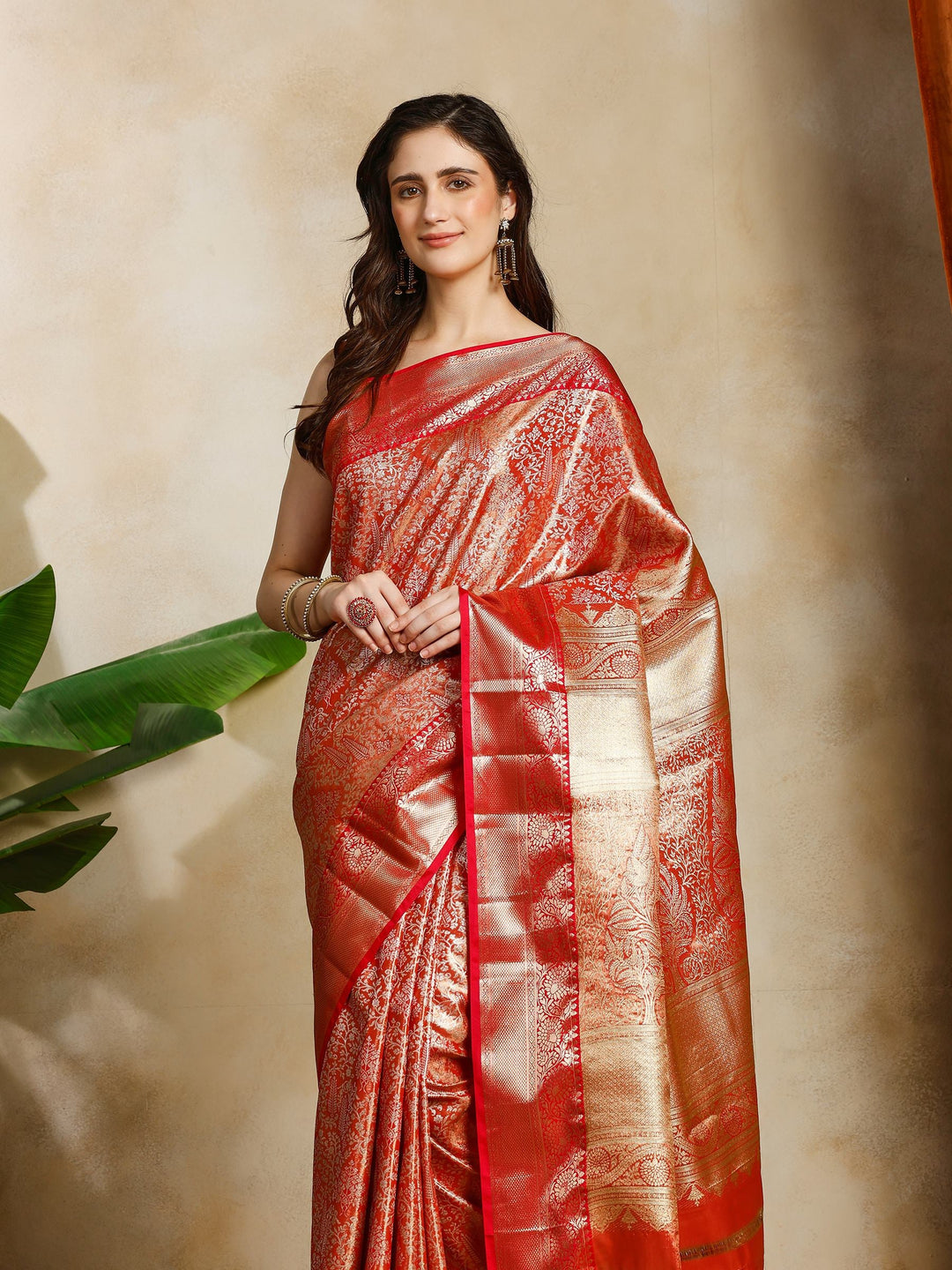 Rust Kalamkari Woven Design Art Silk Saree