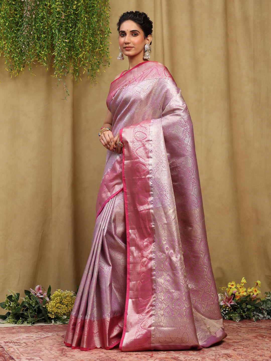 Lavender Kalamkari Woven Design Art Silk Saree
