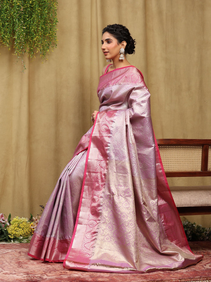 Lavender Kalamkari Woven Design Art Silk Saree