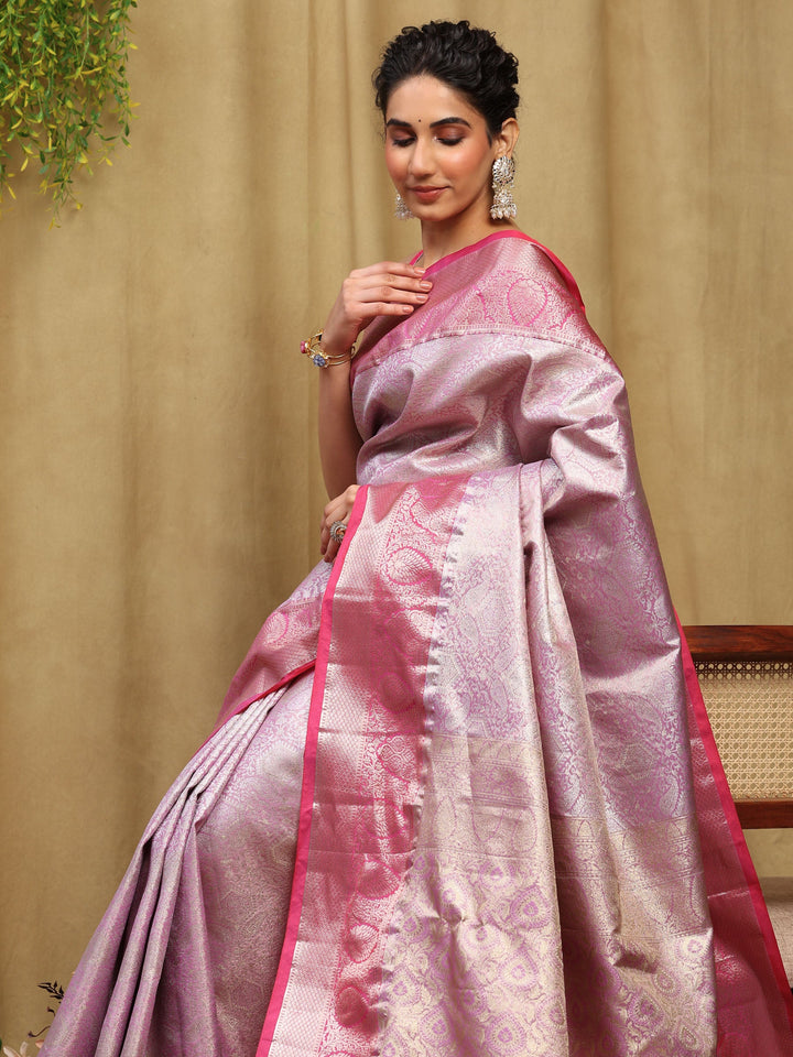 Lavender Kalamkari Woven Design Art Silk Saree