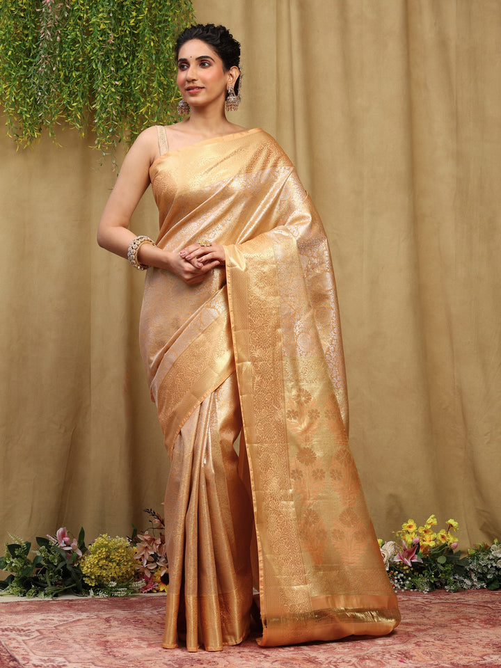 Peach Kalamkari Woven Design Art Silk Saree