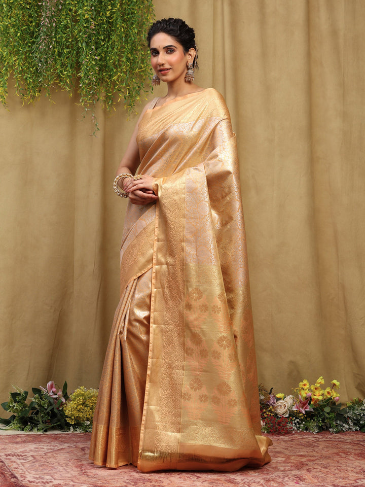 Peach Kalamkari Woven Design Art Silk Saree