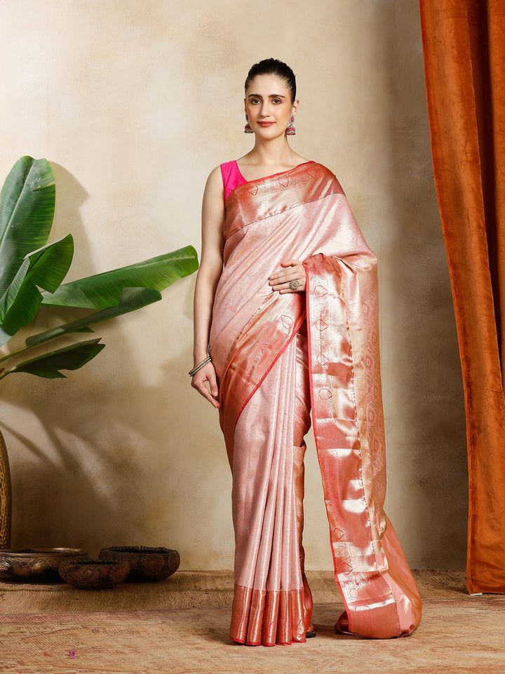 Pink Kalamkari Woven Design Art Silk Saree