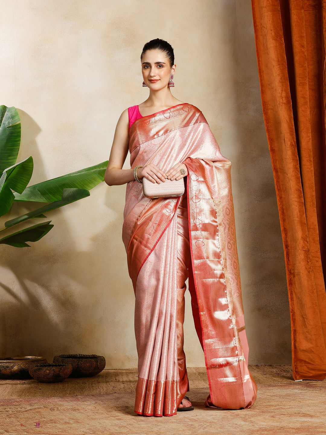 Pink Kalamkari Woven Design Art Silk Saree