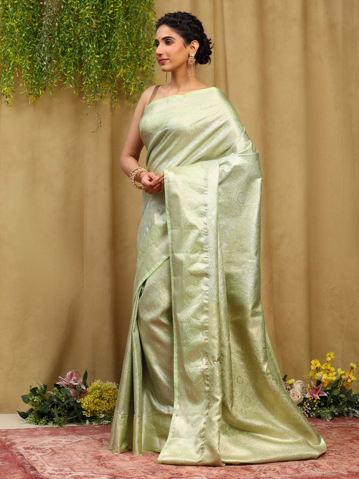 Pista Green Kalamkari Woven Design Art Silk Saree