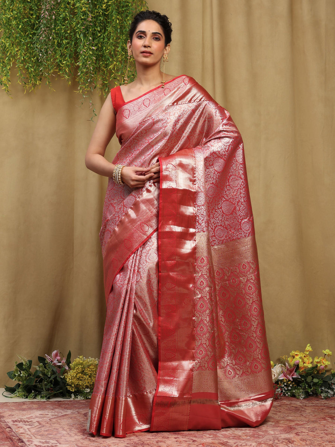 Rust Kalamkari Woven Design Art Silk Saree