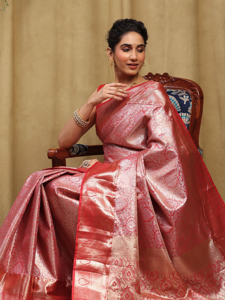 Rust Kalamkari Woven Design Art Silk Saree
