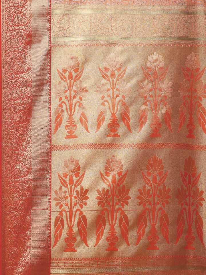 Orange Kalamkari Woven Design Art Silk Saree