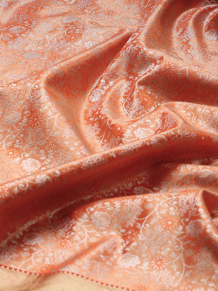 Orange Kalamkari Woven Design Art Silk Saree