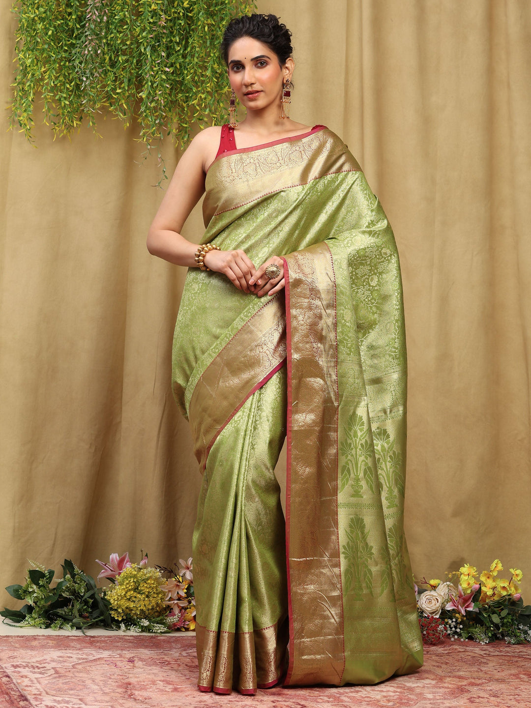 Pista Green Kalamkari Woven Design Art Silk Saree