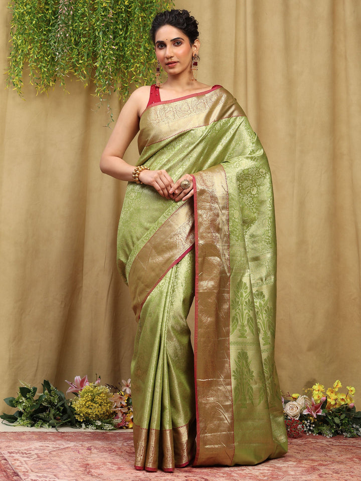 Pista Green Kalamkari Woven Design Art Silk Saree