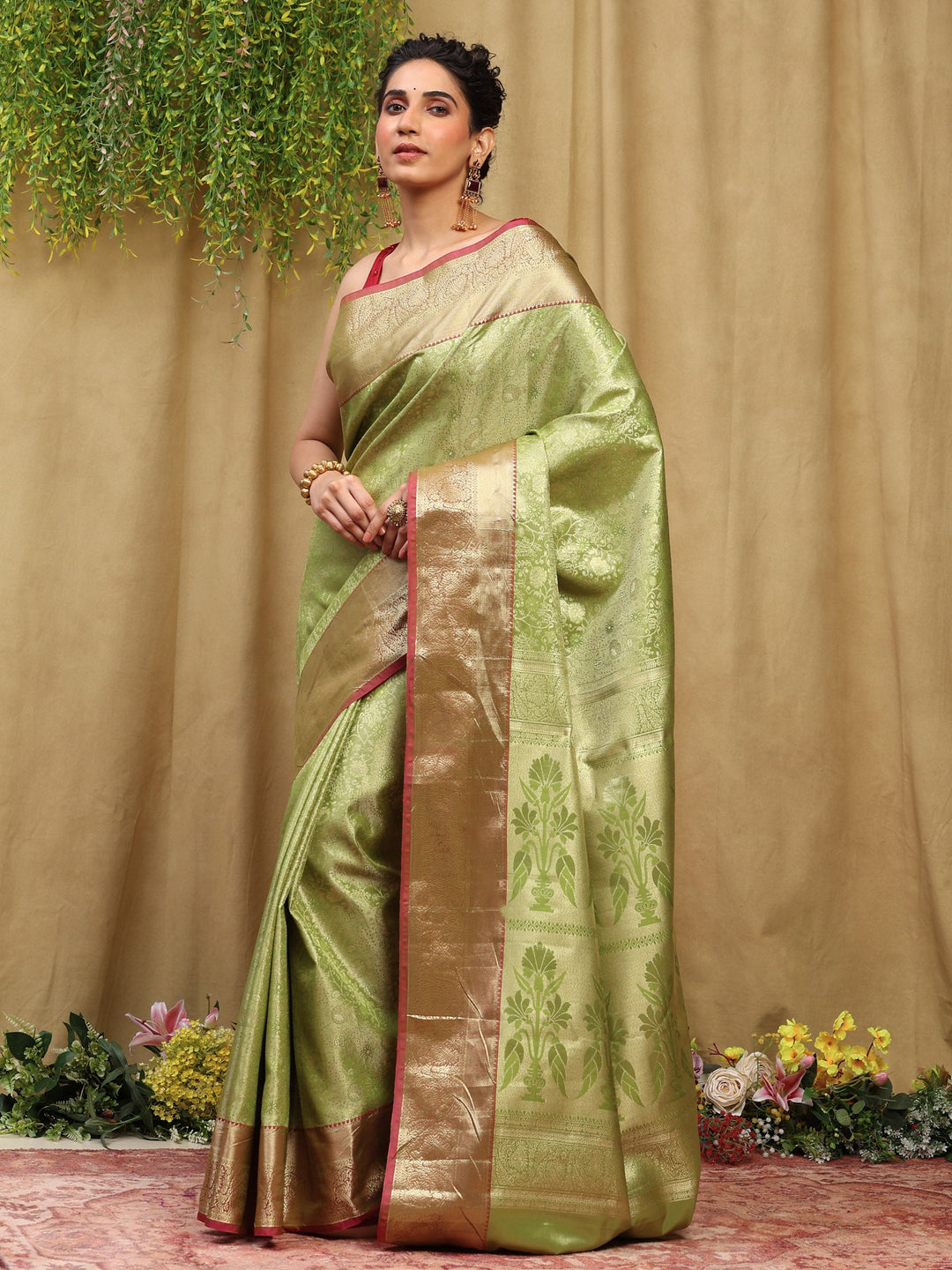 Pista Green Kalamkari Woven Design Art Silk Saree