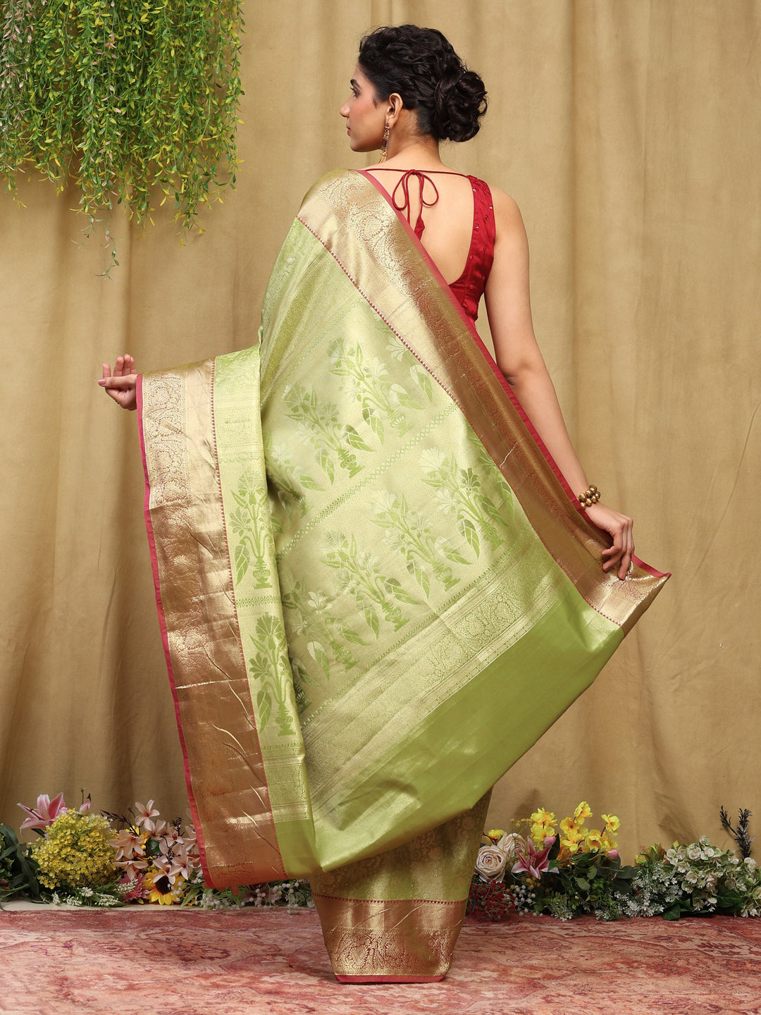 Pista Green Kalamkari Woven Design Art Silk Saree