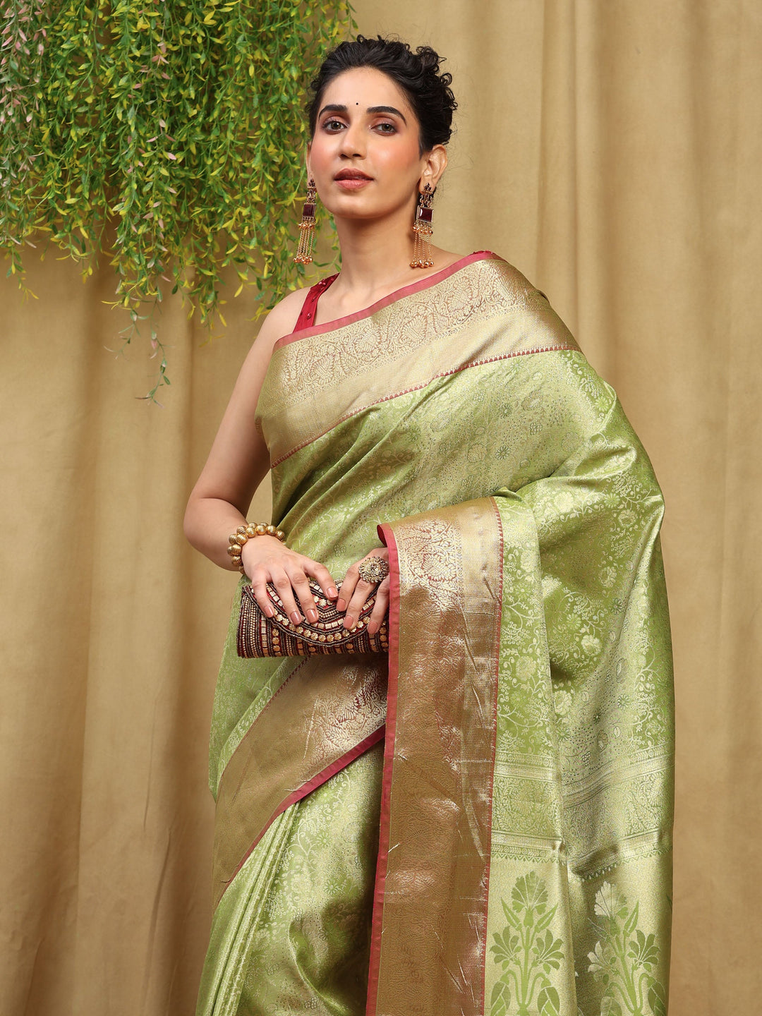 Pista Green Kalamkari Woven Design Art Silk Saree