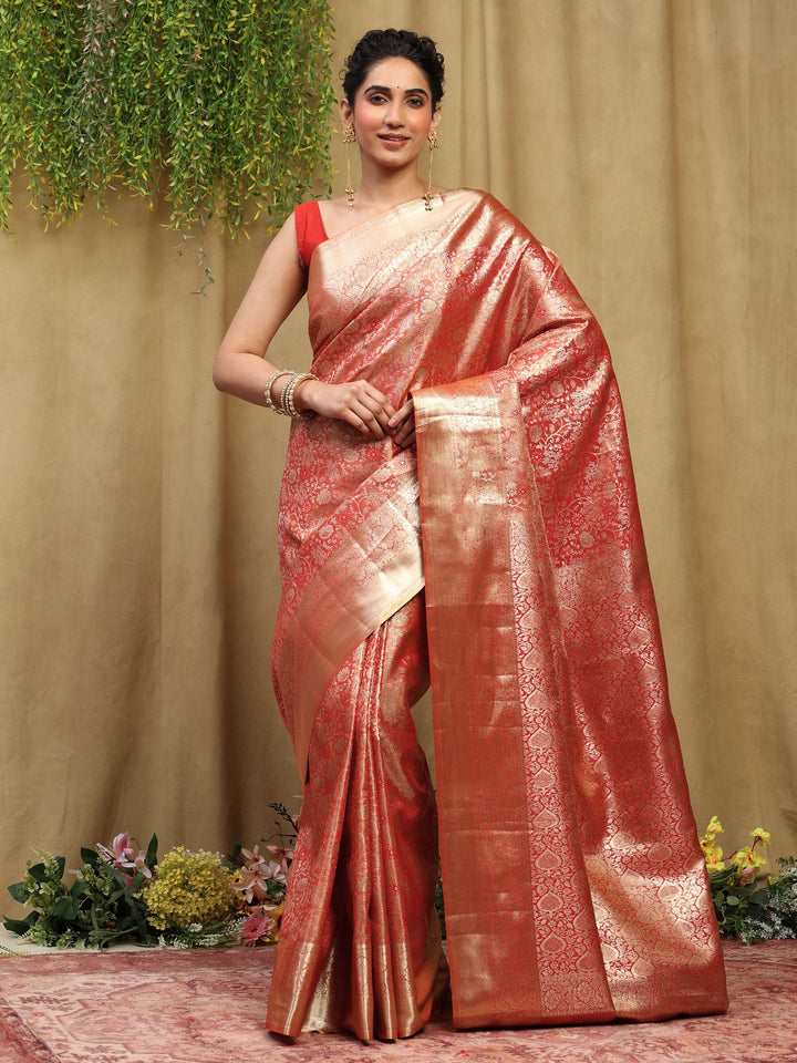 Rust Kalamkari Woven Design Art Silk Saree