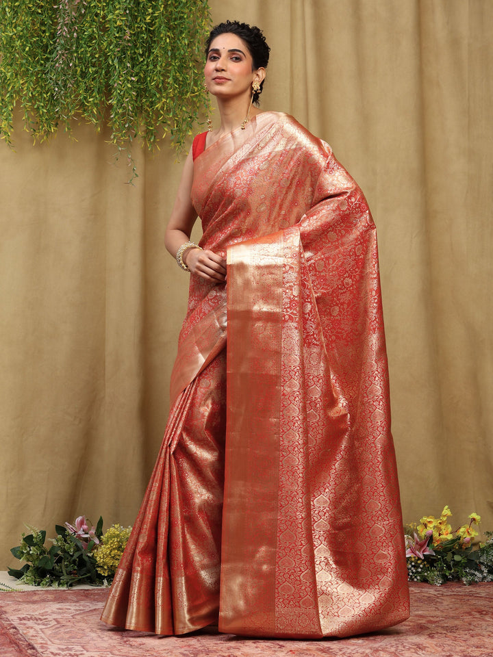 Rust Kalamkari Woven Design Art Silk Saree