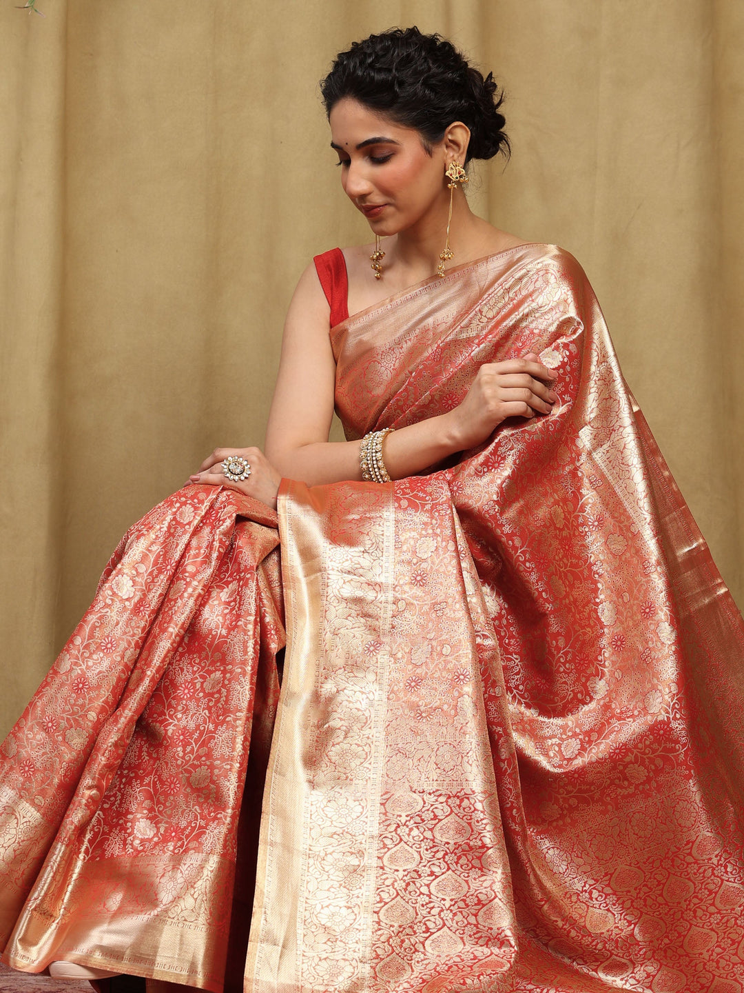 Rust Kalamkari Woven Design Art Silk Saree