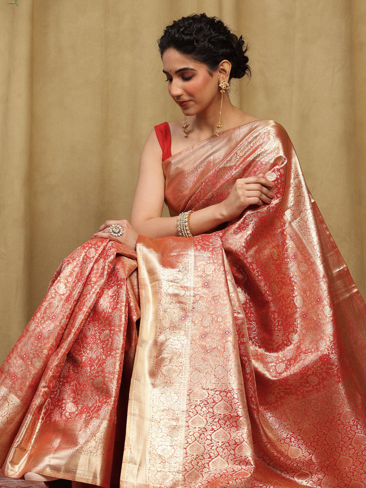 Rust Kalamkari Woven Design Art Silk Saree