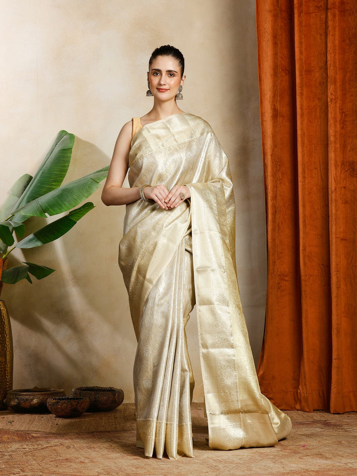 Beige Kalamkari Woven Design Art Silk Saree