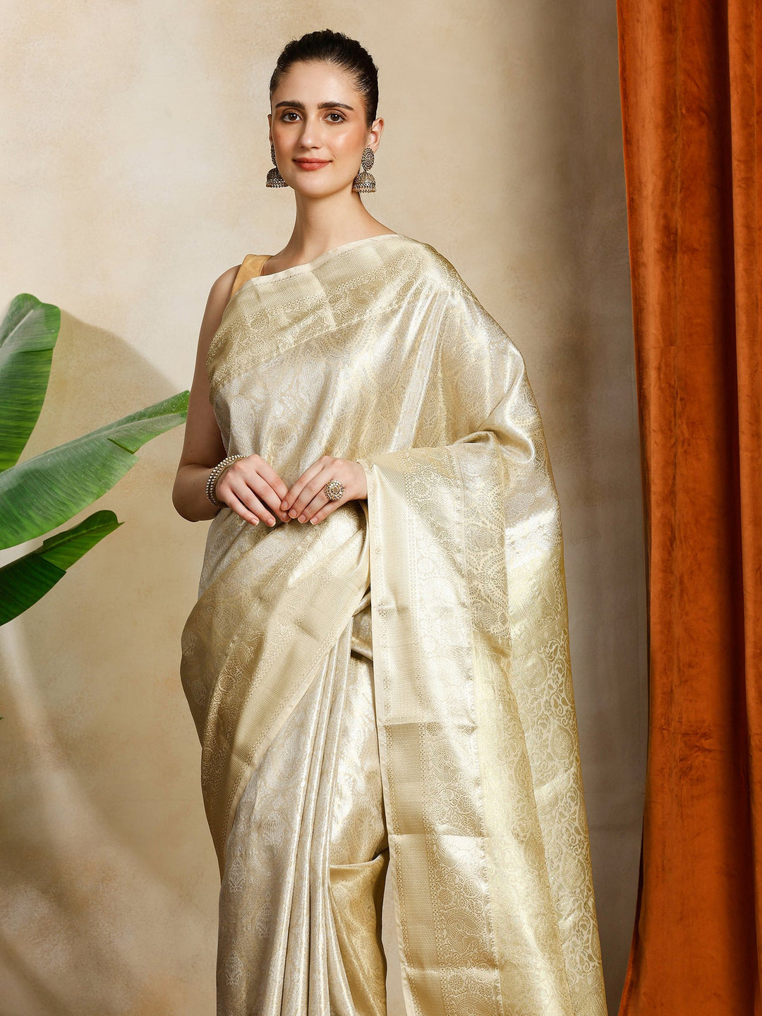 Beige Kalamkari Woven Design Art Silk Saree