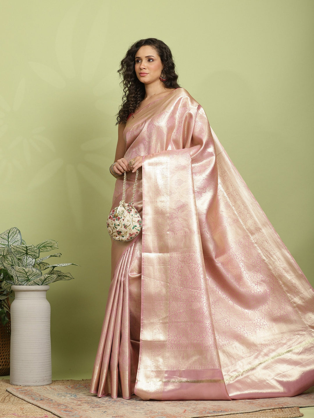 Pink Woven Design Art Silk Saree